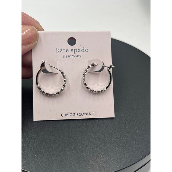 Kate Spade NY Full Circle Huggie CZ Pave Hoop Silver Plated Earrings New - Picture 4 of 7